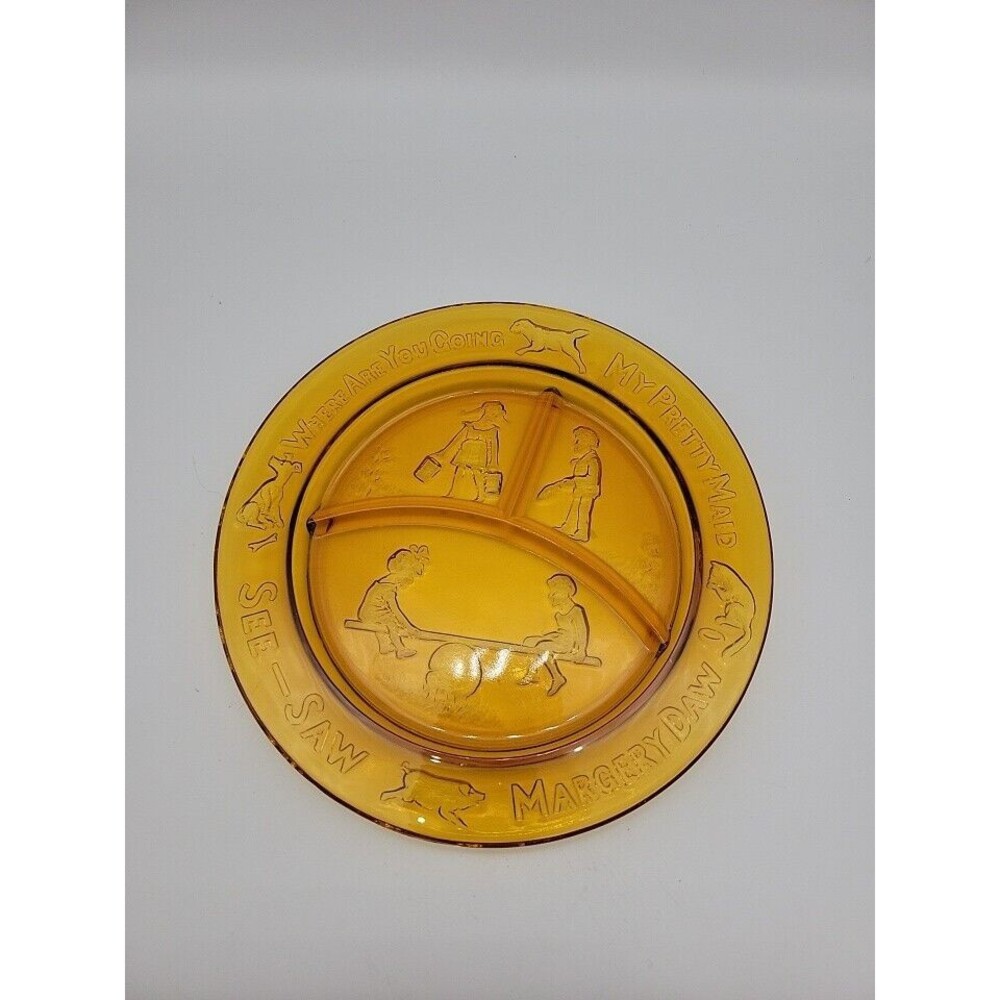 Vintage SEE-SAW MARGERY DAW AMBER Divided Dish 8.5" Plate